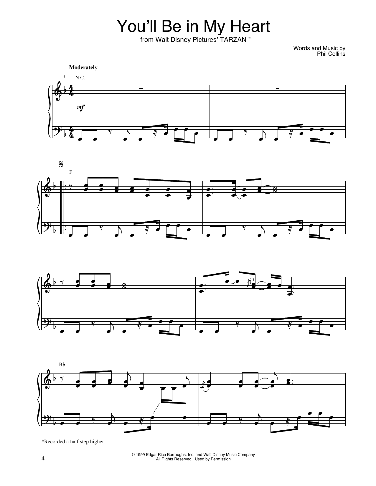 Download John Tesh You'll Be In My Heart (from Tarzan) Sheet Music and learn how to play Piano Solo PDF digital score in minutes