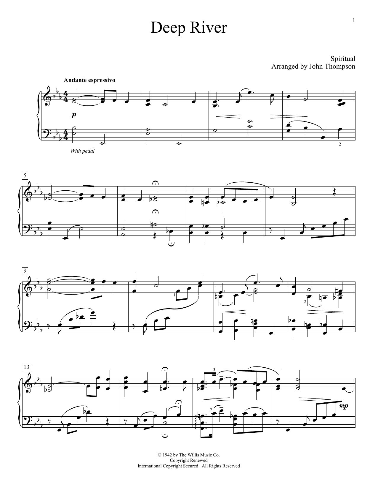 Download Traditional Spiritual Deep River Sheet Music and learn how to play Easy Piano PDF digital score in minutes