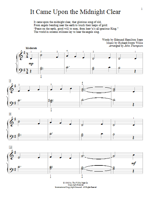 Download John Thompson It Came Upon The Midnight Clear Sheet Music and learn how to play Piano PDF digital score in minutes