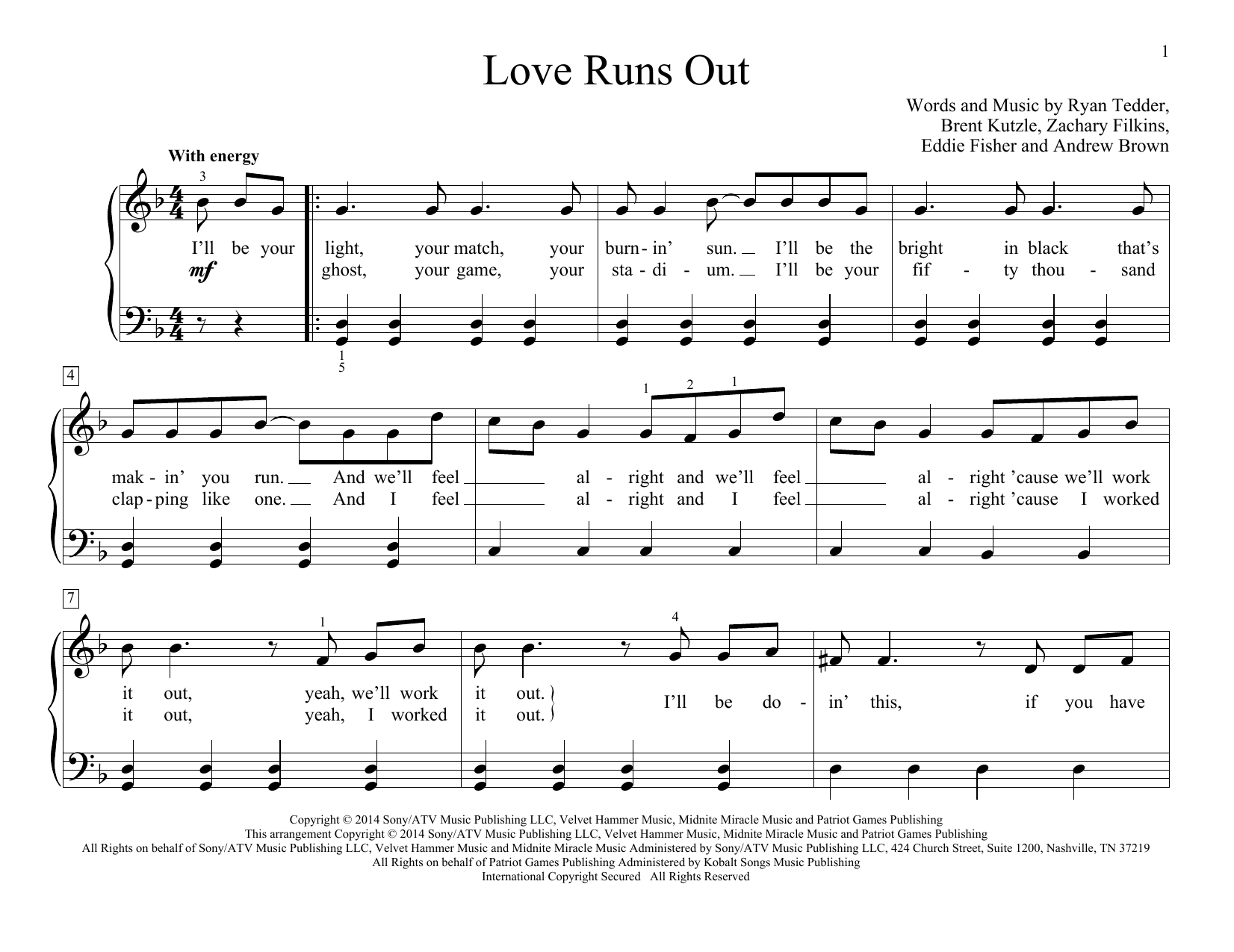 Download John Thompson Love Runs Out Sheet Music and learn how to play Easy Piano PDF digital score in minutes