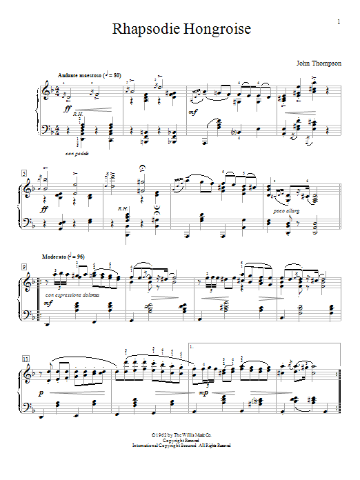 Download John Thompson Rhapsodie Hongroise Sheet Music and learn how to play Easy Piano PDF digital score in minutes