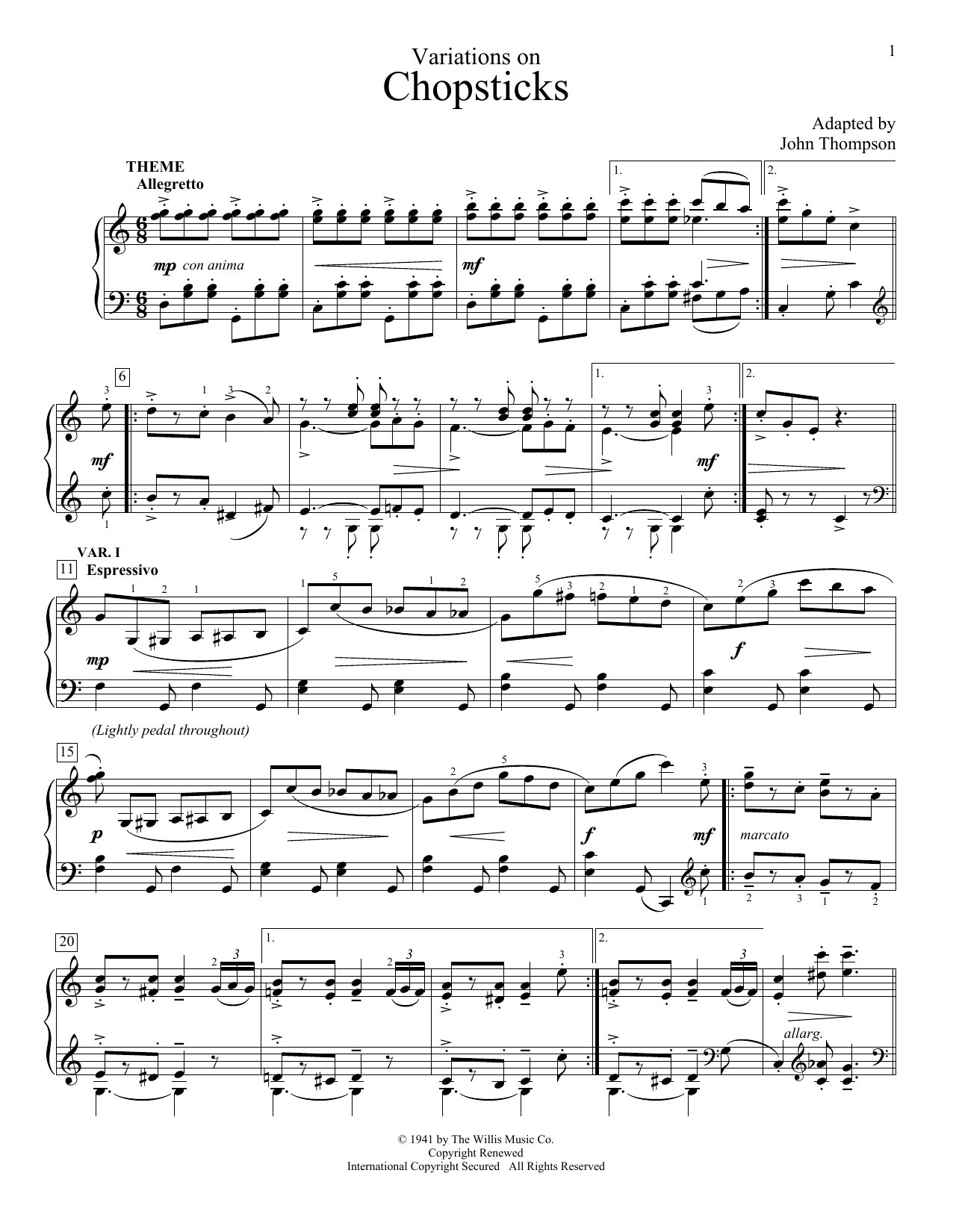 Download John Thompson Variations On Chopsticks Sheet Music and learn how to play Easy Piano PDF digital score in minutes
