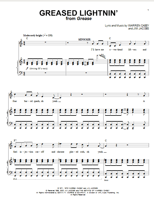 Download John Travolta Greased Lightnin' Sheet Music and learn how to play Piano, Vocal & Guitar (Right-Hand Melody) PDF digital score in minutes