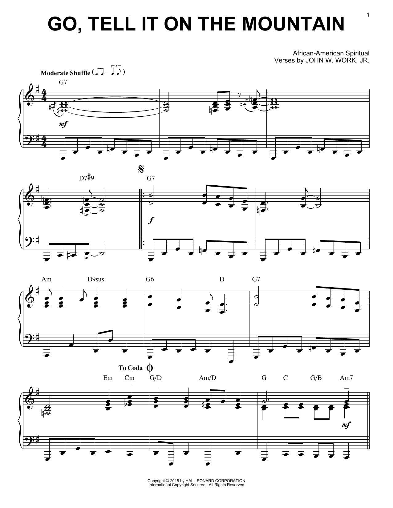 Download African-American Spiritual Go, Tell It On The Mountain Sheet Music and learn how to play Piano PDF digital score in minutes