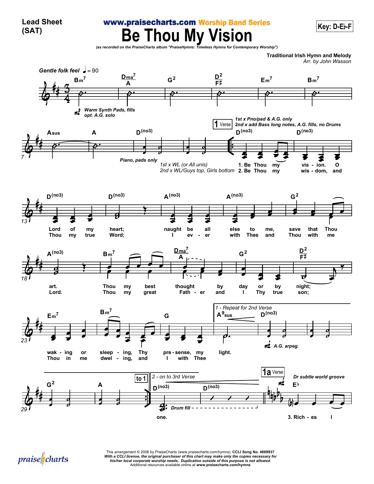 Download John Wasson Be Thou My Vision Sheet Music and learn how to play Lead Sheet / Fake Book PDF digital score in minutes
