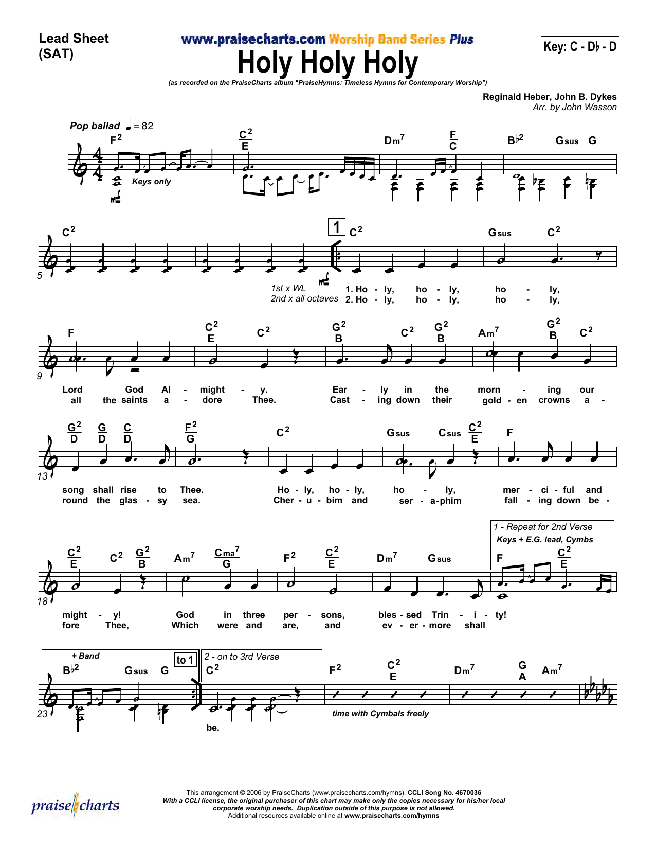 Download John Wasson Holy Holy Holy Sheet Music and learn how to play Lead Sheet / Fake Book PDF digital score in minutes