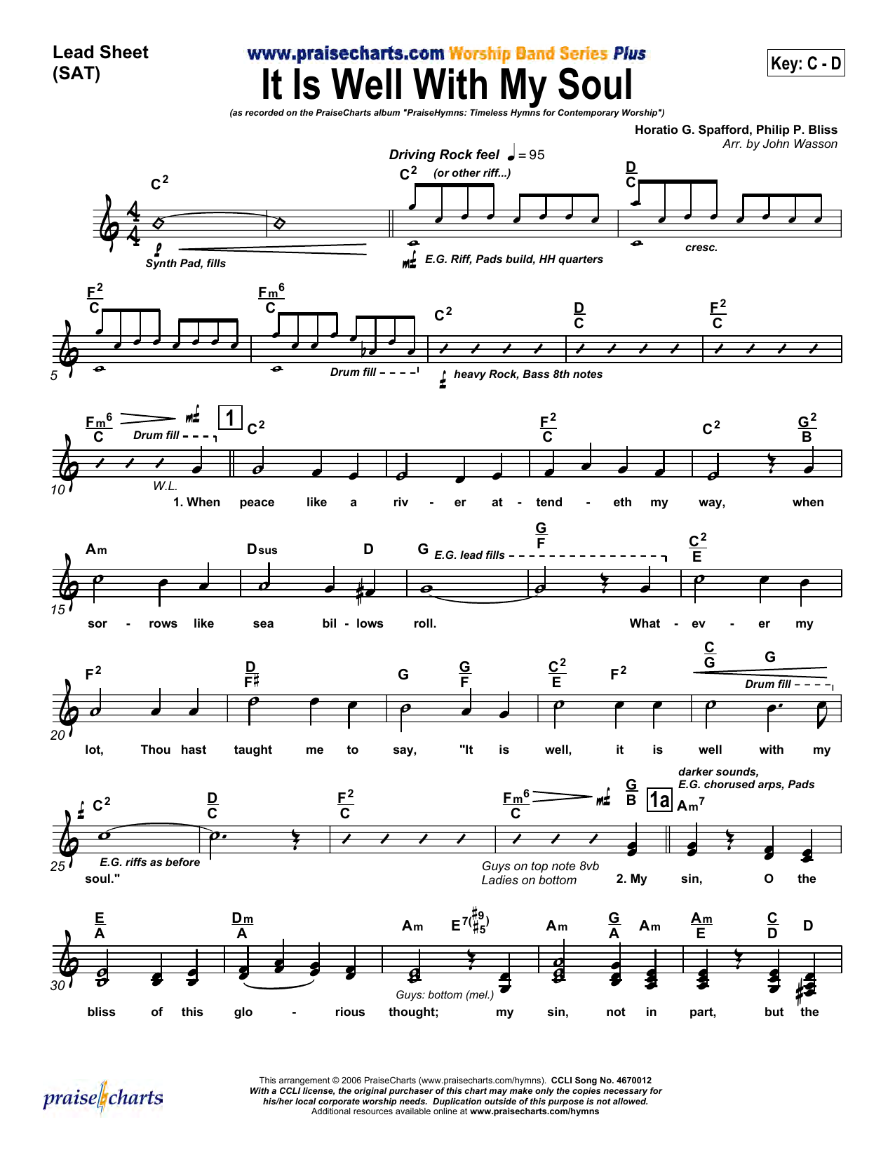 Download John Wasson It Is Well with My Soul Sheet Music and learn how to play Lead Sheet / Fake Book PDF digital score in minutes