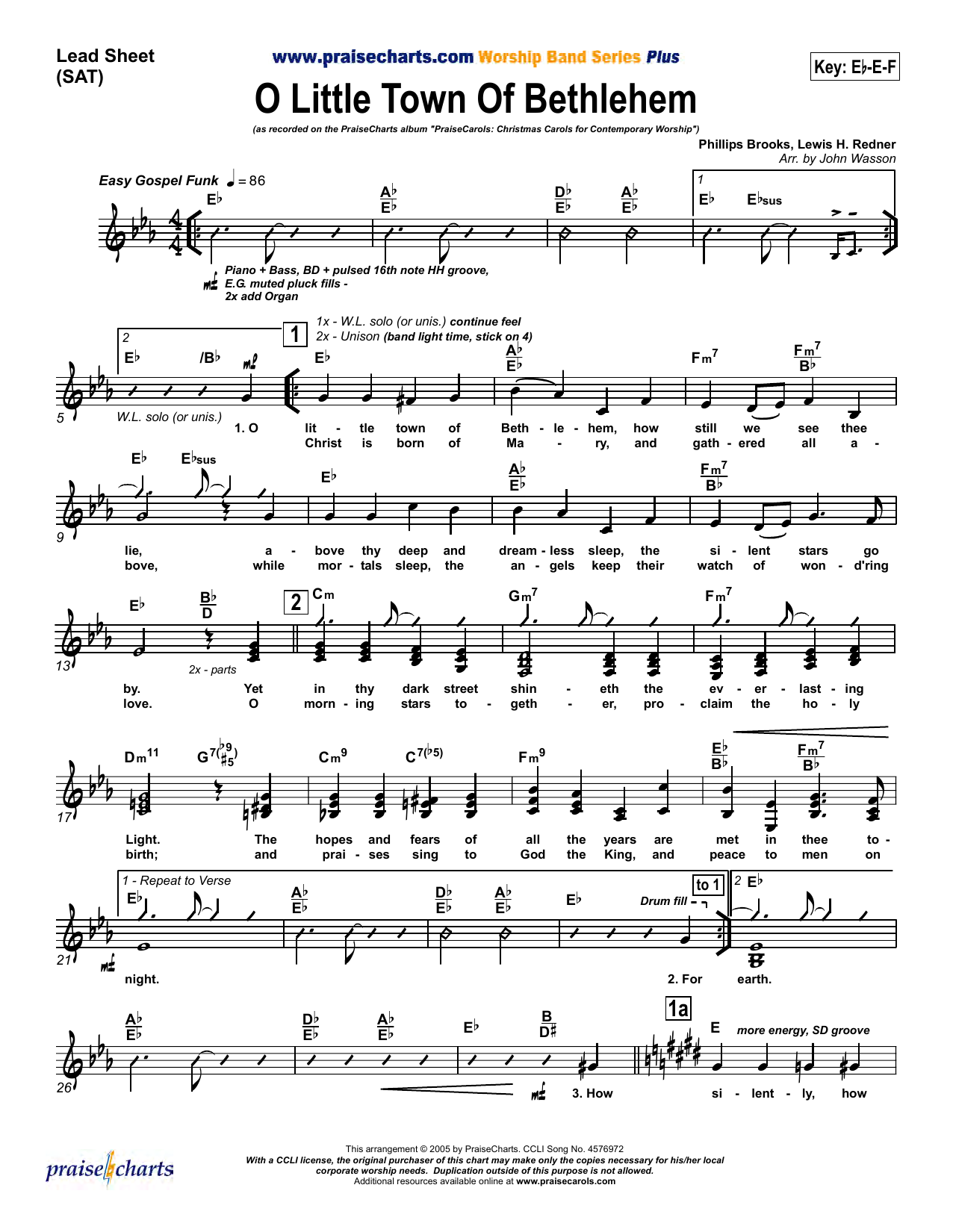Download John Wasson O Little Town of Bethlehem Sheet Music and learn how to play Lead Sheet / Fake Book PDF digital score in minutes