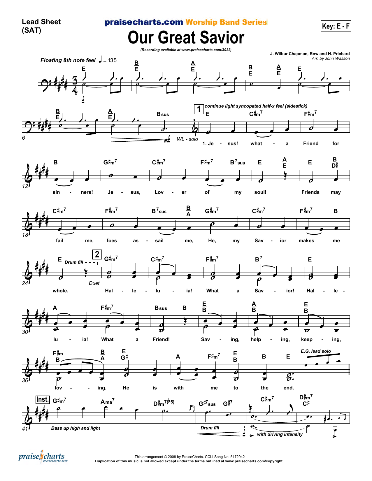 Download John Wasson Our Great Savior Sheet Music and learn how to play Lead Sheet / Fake Book PDF digital score in minutes