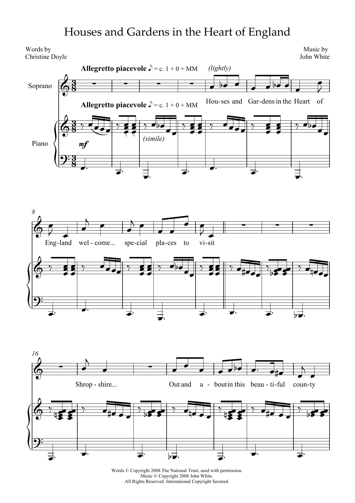 Download John White Houses & Gardens in the Heart of England (for soprano & piano) Sheet Music and learn how to play Piano & Vocal PDF digital score in minutes