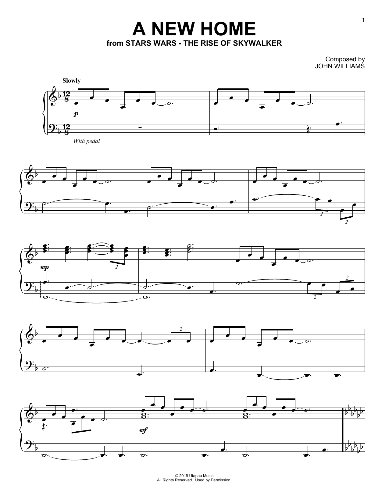 Download John Williams A New Home (from The Rise Of Skywalker) Sheet Music and learn how to play Easy Piano PDF digital score in minutes