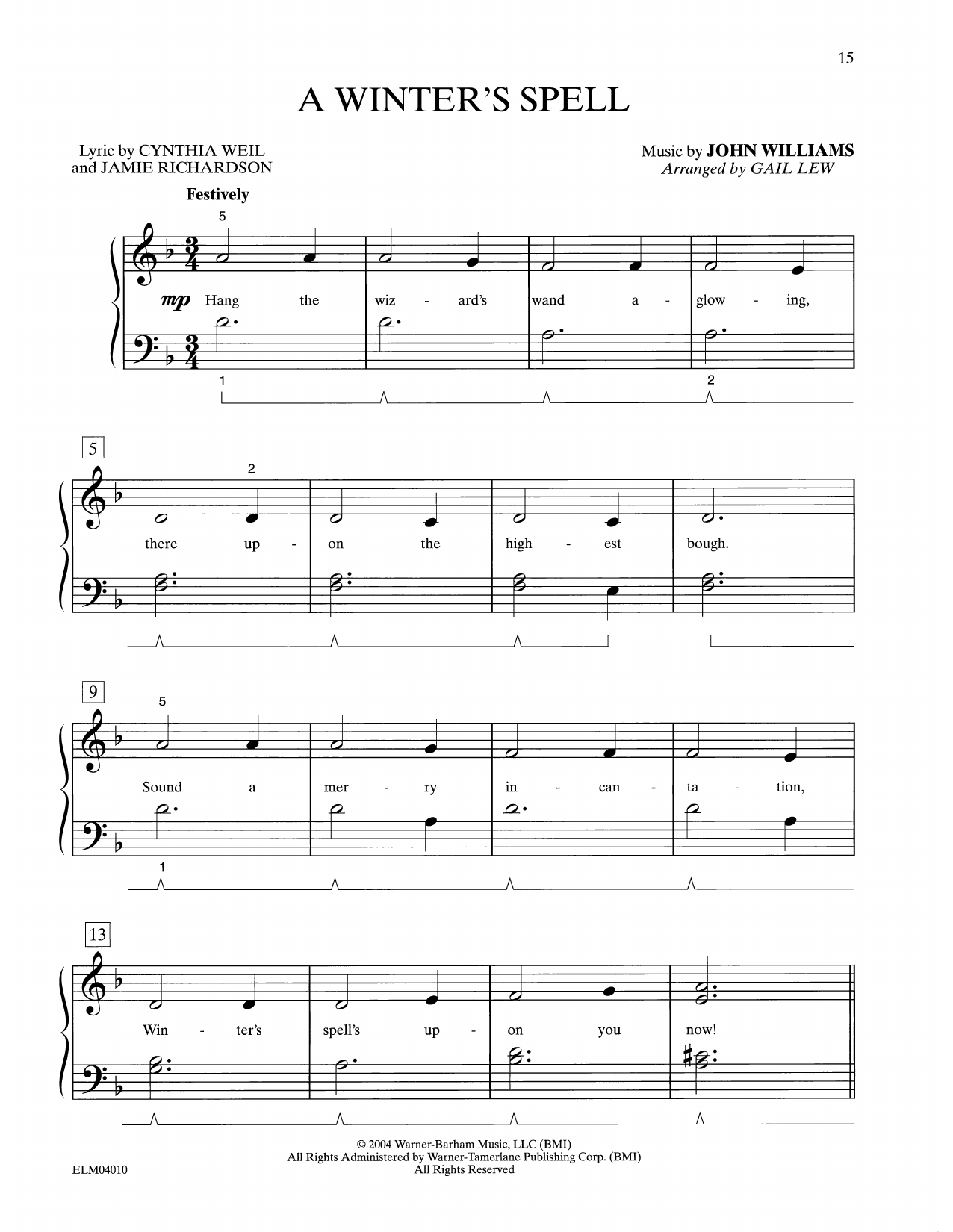 Download John Williams A Winter's Spell (from Harry Potter) (arr. Gail Lew) Sheet Music and learn how to play Easy Piano PDF digital score in minutes