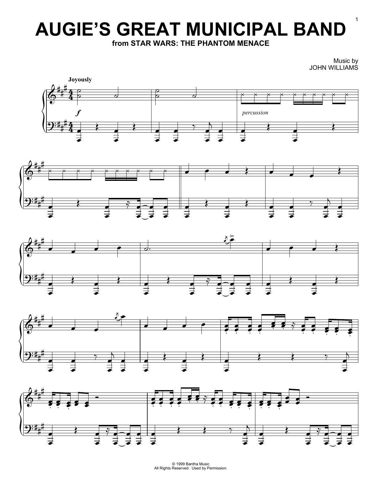 Download John Williams Augie's Great Municipal Band (from Star Wars: The Phantom Menace) Sheet Music and learn how to play Piano Solo PDF digital score in minutes