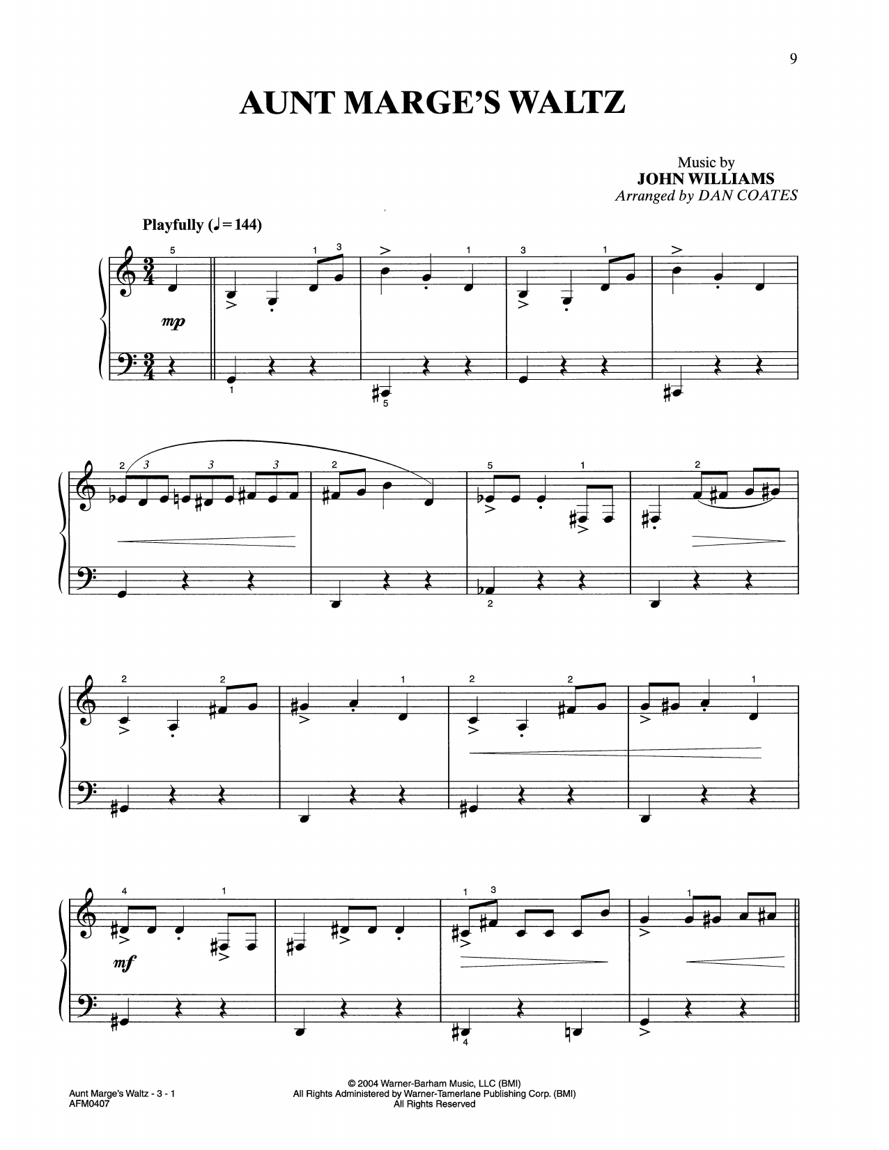 Download John Williams Aunt Marge's Waltz (from Harry Potter) (arr. Dan Coates) Sheet Music and learn how to play Easy Piano PDF digital score in minutes