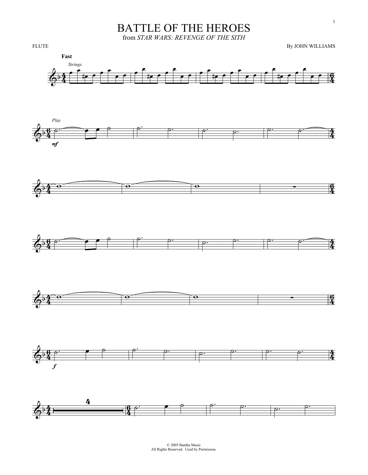 Download John Williams Battle Of The Heroes (from Star Wars: Revenge Of The Sith) Sheet Music and learn how to play Flute Solo PDF digital score in minutes