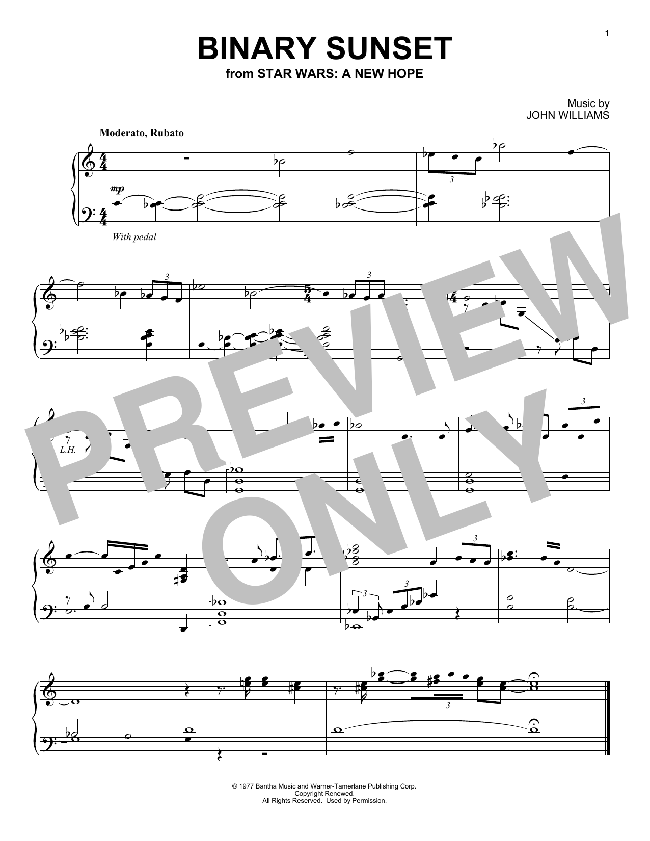 Download John Williams Binary Sunset (from Star Wars: A New Hope) Sheet Music and learn how to play Piano Solo PDF digital score in minutes