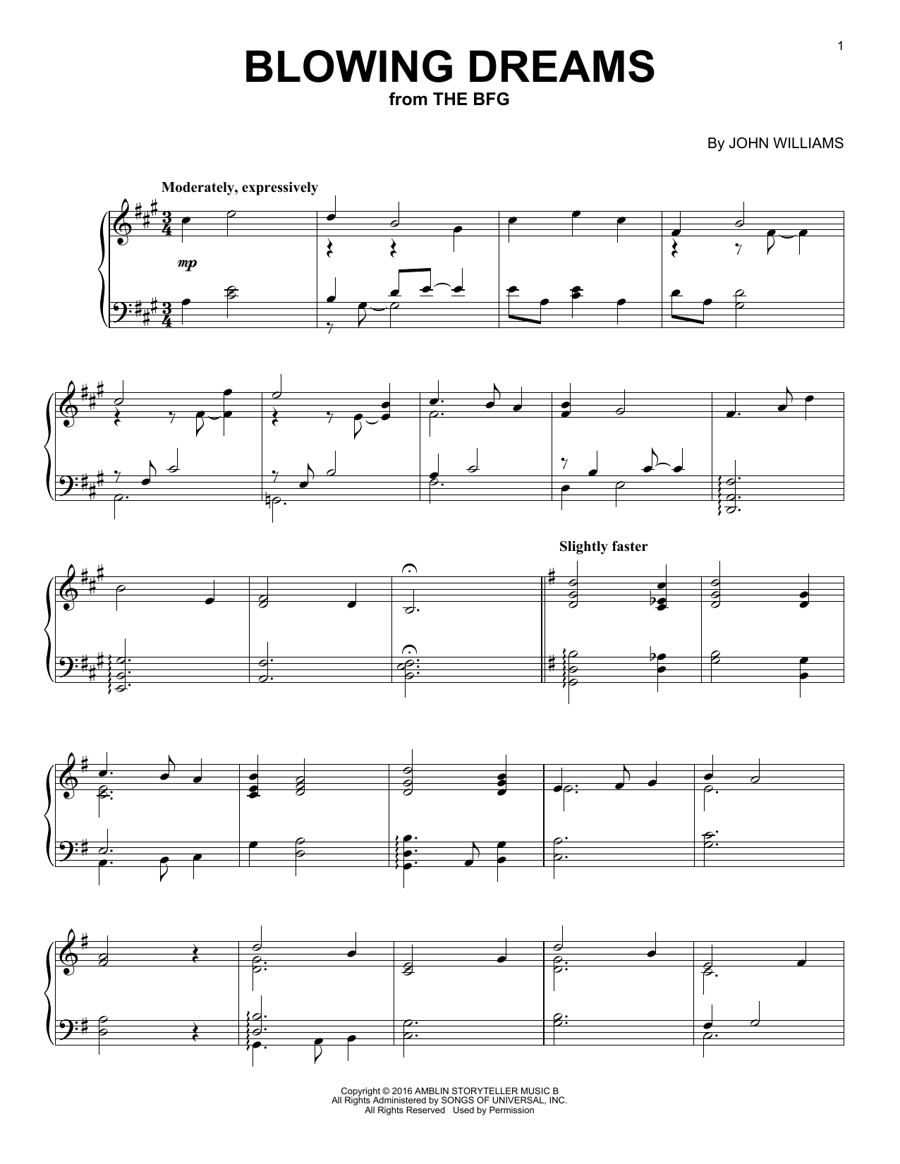 Download John Williams Blowing Dreams Sheet Music and learn how to play Piano PDF digital score in minutes