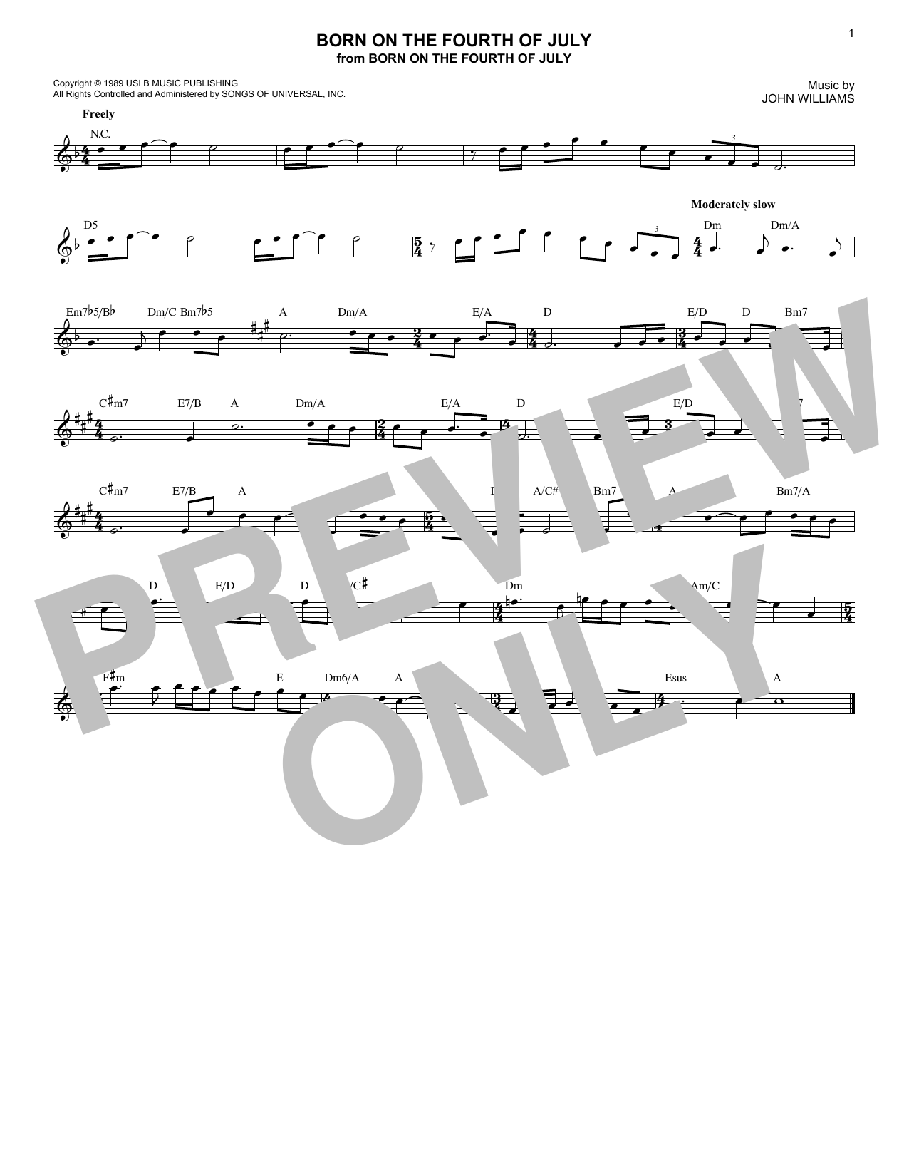 Download John Williams Born On The Fourth Of July Sheet Music and learn how to play Piano PDF digital score in minutes