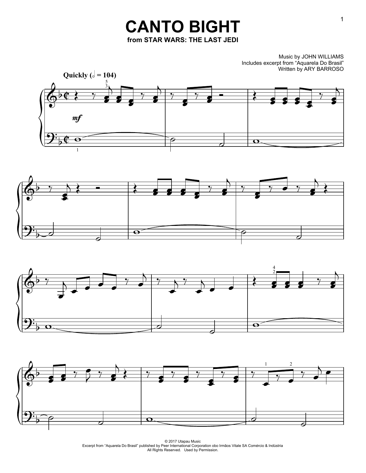 Download John Williams Canto Bight Sheet Music and learn how to play Piano PDF digital score in minutes