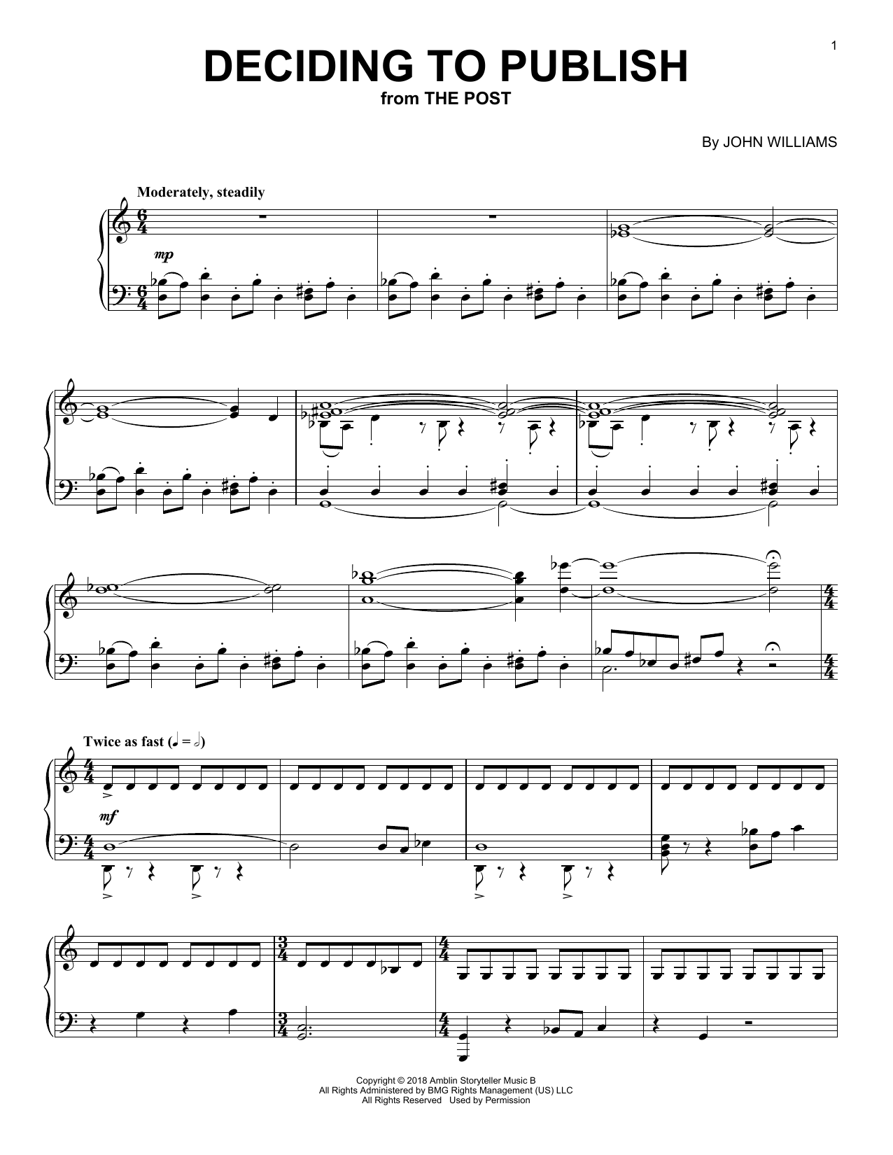 Download John Williams Deciding To Publish (from The Post) Sheet Music and learn how to play Piano PDF digital score in minutes