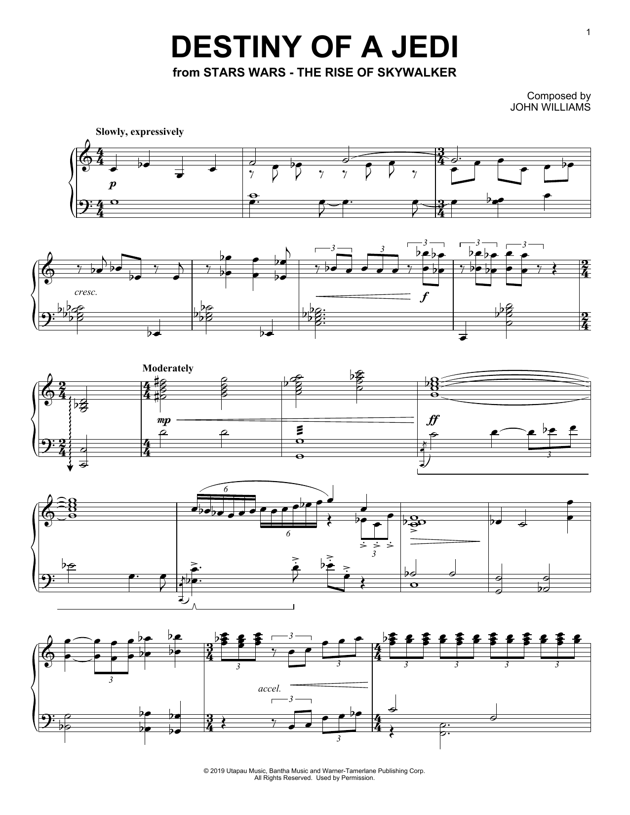 Download John Williams Destiny Of A Jedi (from The Rise Of Skywalker) Sheet Music and learn how to play Piano Solo PDF digital score in minutes