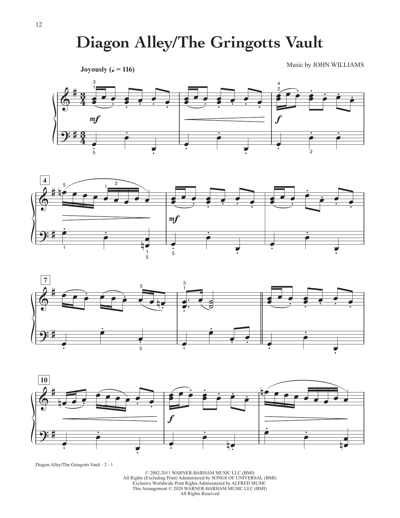 Download John Williams Diagon Alley And The Gringotts Vault (from Harry Potter And The Sorcerer's Stone Sheet Music and learn how to play Easy Piano PDF digital score in minutes