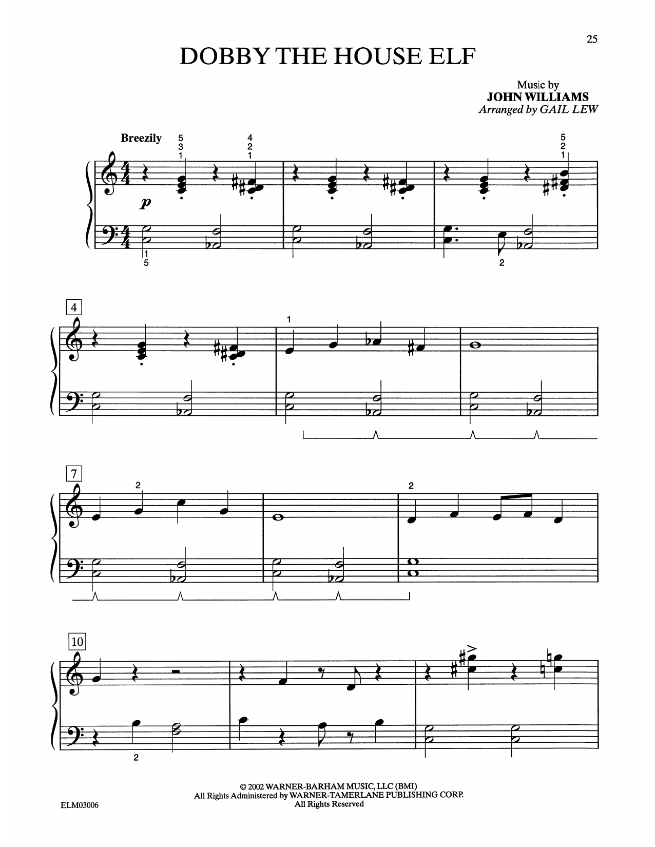 Download John Williams Dobby The House Elf (from Harry Potter) (arr. Gail Lew) Sheet Music and learn how to play Easy Piano PDF digital score in minutes