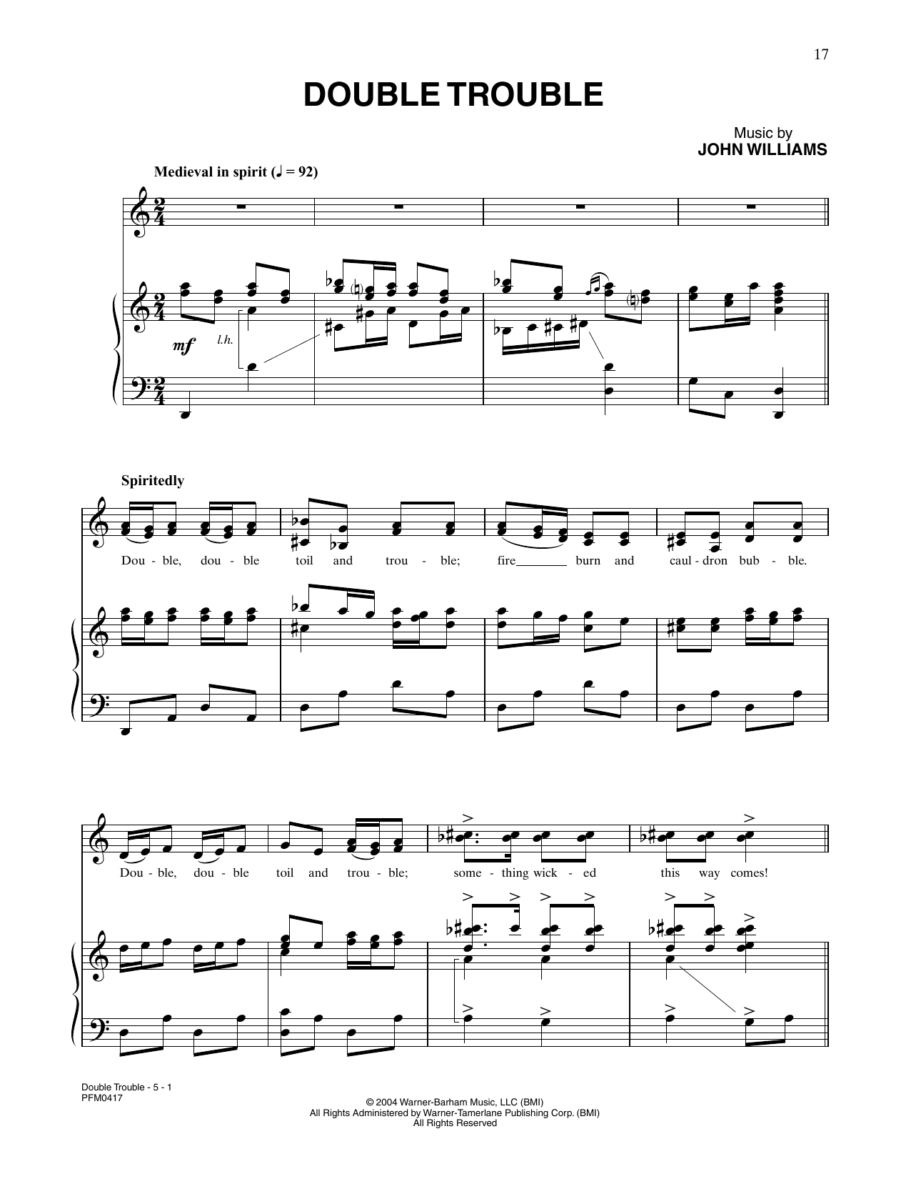 Download John Williams Double Trouble (from Harry Potter And The Prisoner Of Azkaban) Sheet Music and learn how to play Piano & Vocal PDF digital score in minutes