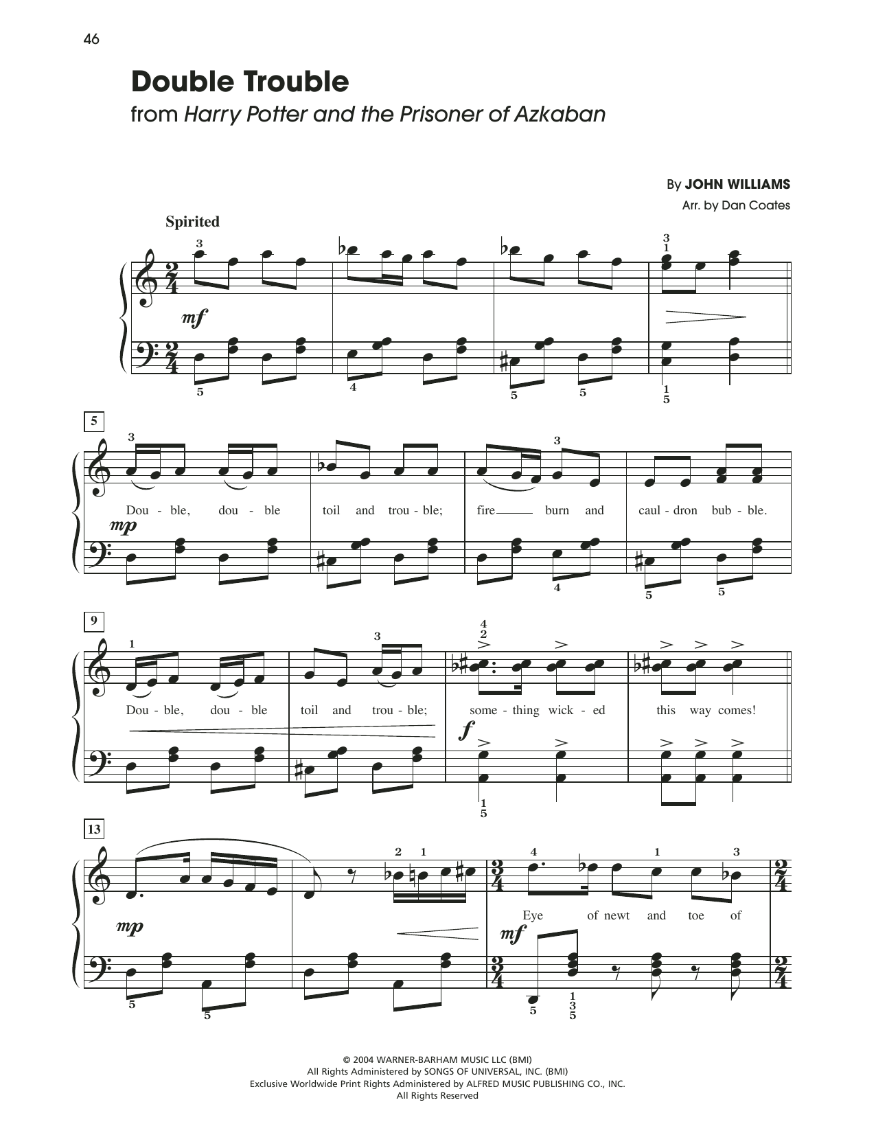 Download John Williams Double Trouble (from Harry Potter) (arr. Dan Coates) Sheet Music and learn how to play Easy Piano PDF digital score in minutes