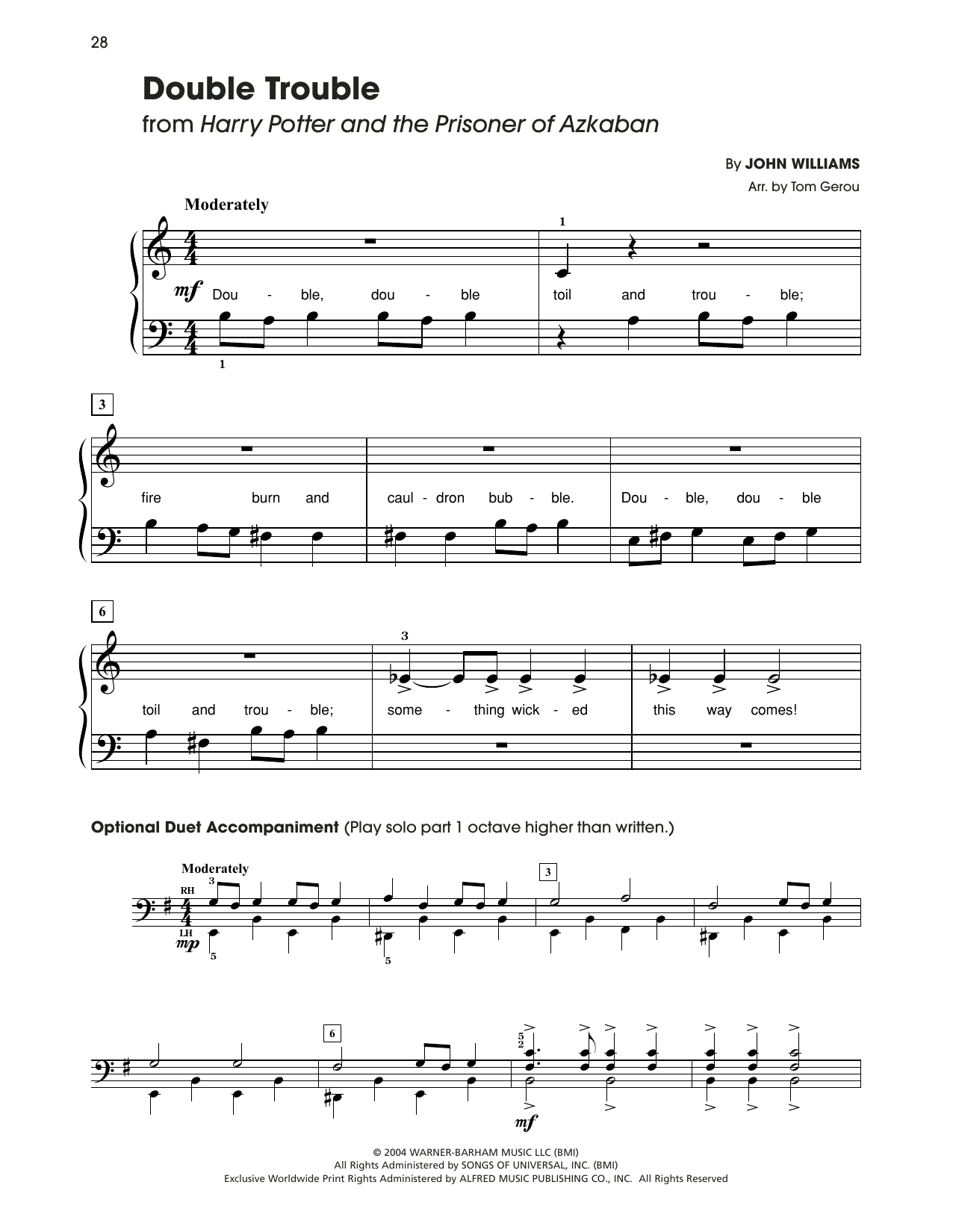 Download John Williams Double Trouble (from Harry Potter) (arr. Tom Gerou) Sheet Music and learn how to play 5-Finger Piano PDF digital score in minutes