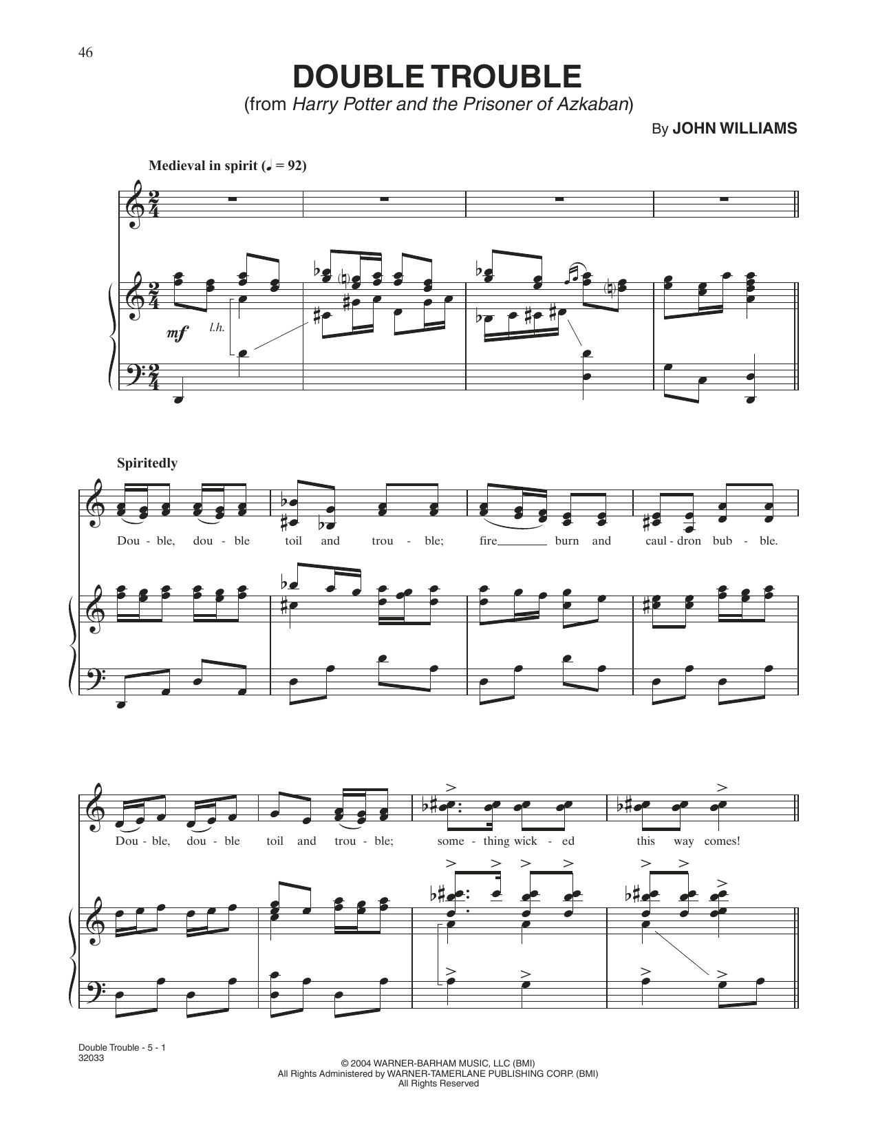 Download John Williams Double Trouble (from Harry Potter) Sheet Music and learn how to play Piano Solo PDF digital score in minutes