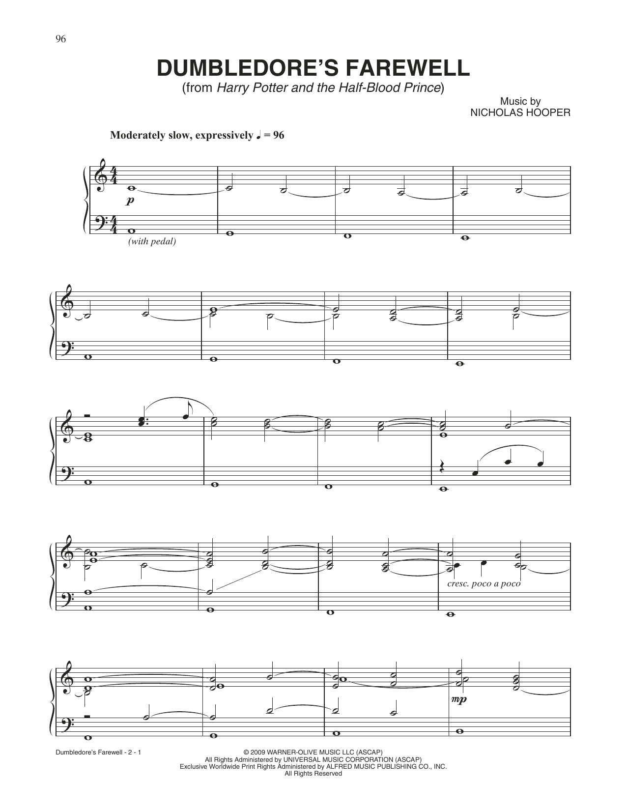 Download John Williams Dumbledore's Farewell (from Harry Potter) Sheet Music and learn how to play Piano Solo PDF digital score in minutes