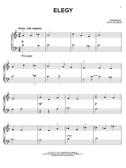 Download John Williams Elegy Sheet Music and learn how to play Easy Piano PDF digital score in minutes