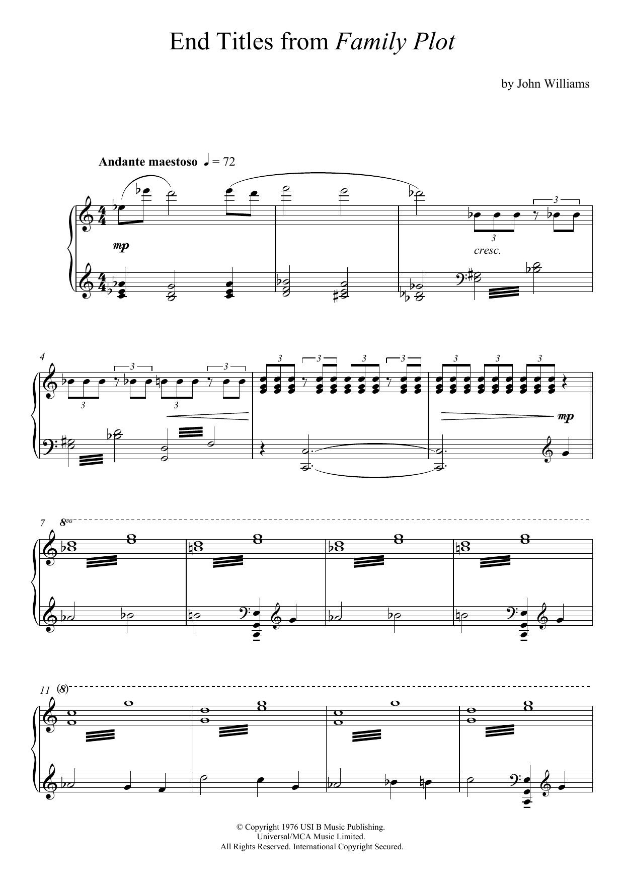 Download John Williams Family Plot Sheet Music and learn how to play Piano PDF digital score in minutes