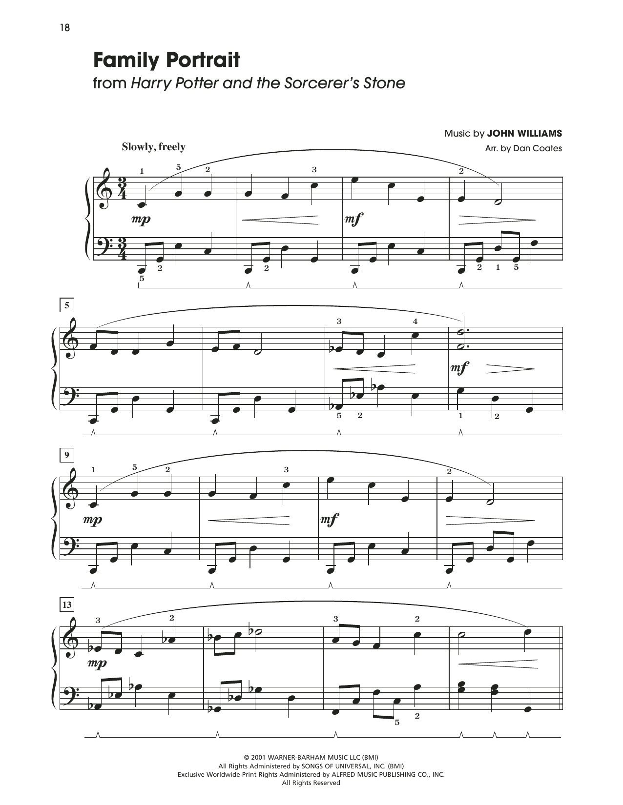 Download John Williams Family Portrait (from Harry Potter) (arr. Dan Coates) Sheet Music and learn how to play Easy Piano PDF digital score in minutes