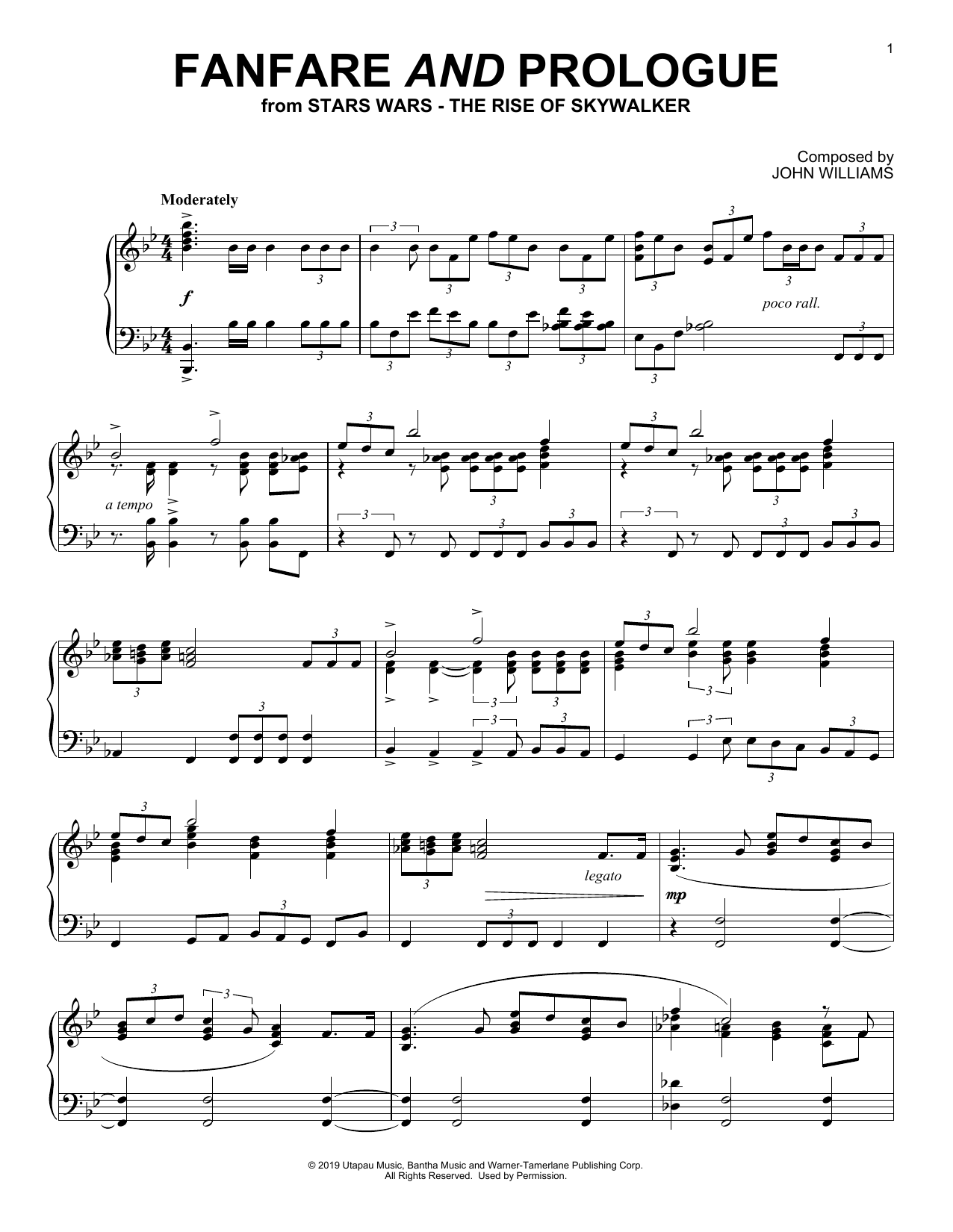 Download John Williams Fanfare And Prologue (from The Rise Of Skywalker) Sheet Music and learn how to play Easy Piano PDF digital score in minutes