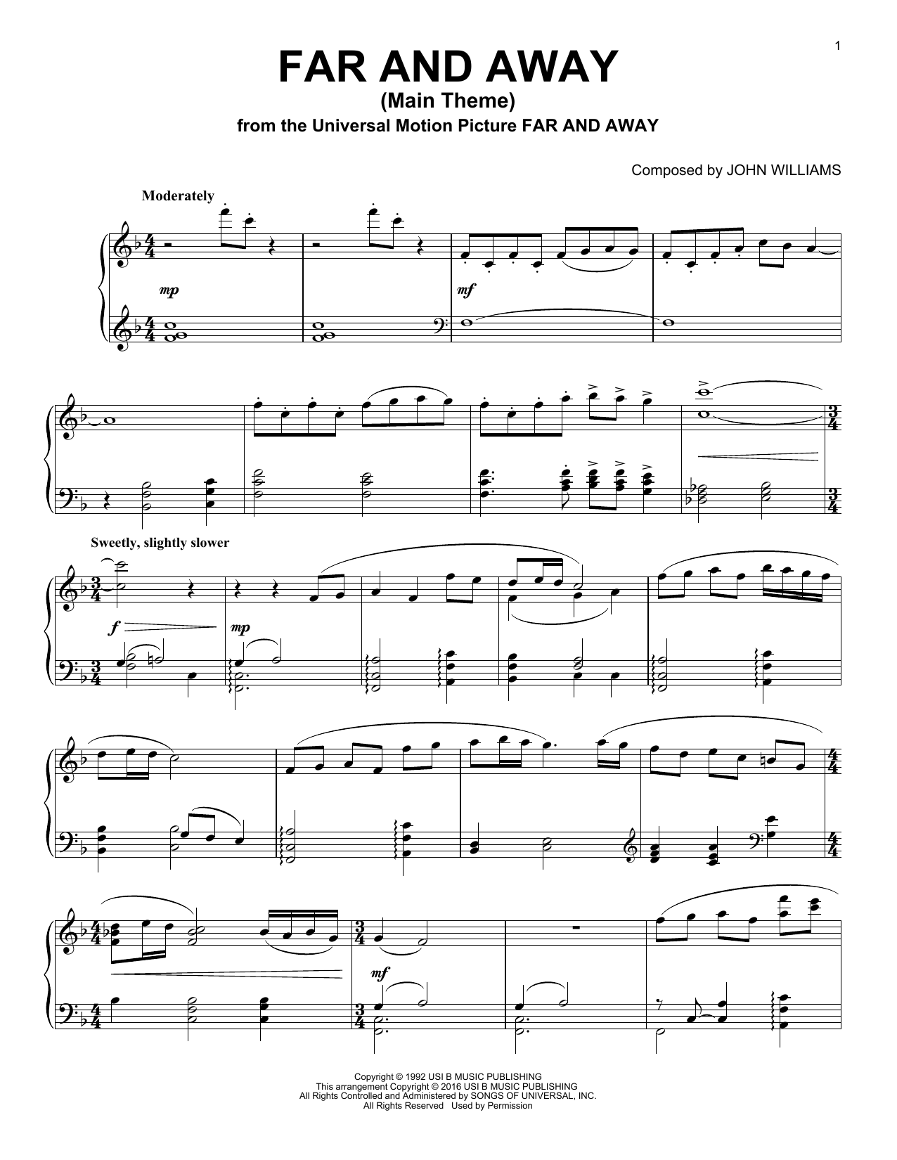 Download John Williams Far And Away (Main Theme) Sheet Music and learn how to play Melody Line, Lyrics & Chords PDF digital score in minutes