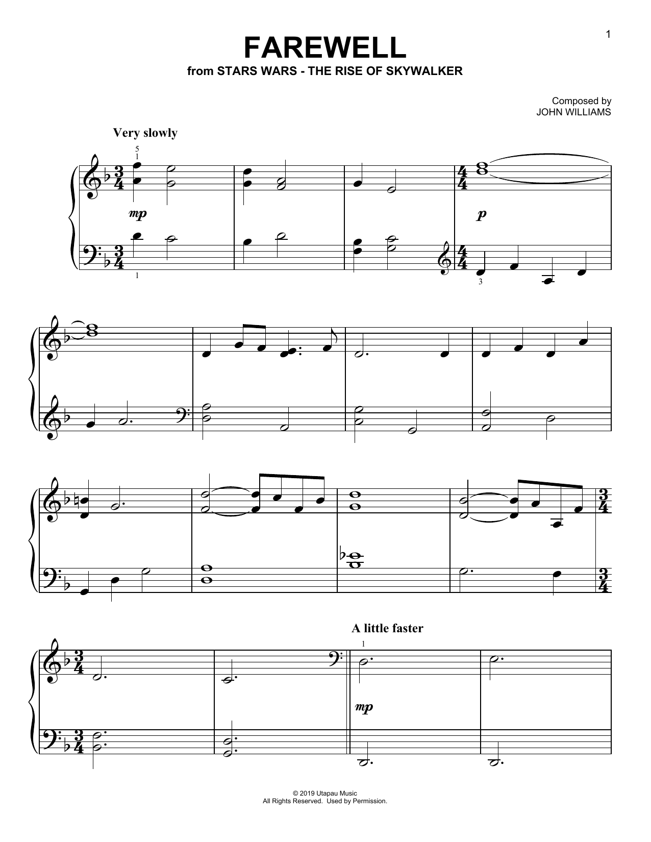 Download John Williams Farewell (from The Rise Of Skywalker) Sheet Music and learn how to play Piano Solo PDF digital score in minutes