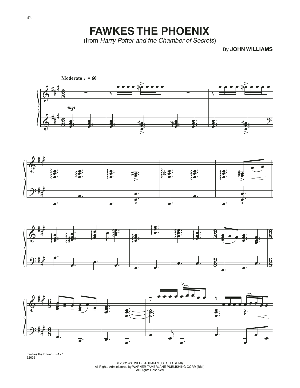 Download John Williams Fawkes The Phoenix (from Harry Potter) Sheet Music and learn how to play Piano Solo PDF digital score in minutes