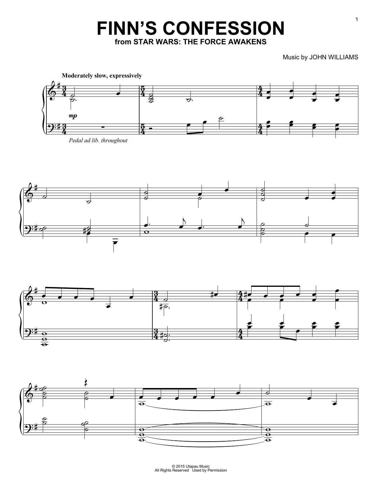 Download John Williams Finn's Confession Sheet Music and learn how to play Easy Piano PDF digital score in minutes