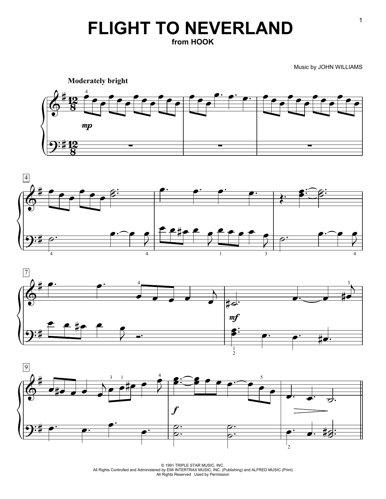 Download John Williams Flight To Neverland (from Hook) Sheet Music and learn how to play Easy Piano PDF digital score in minutes