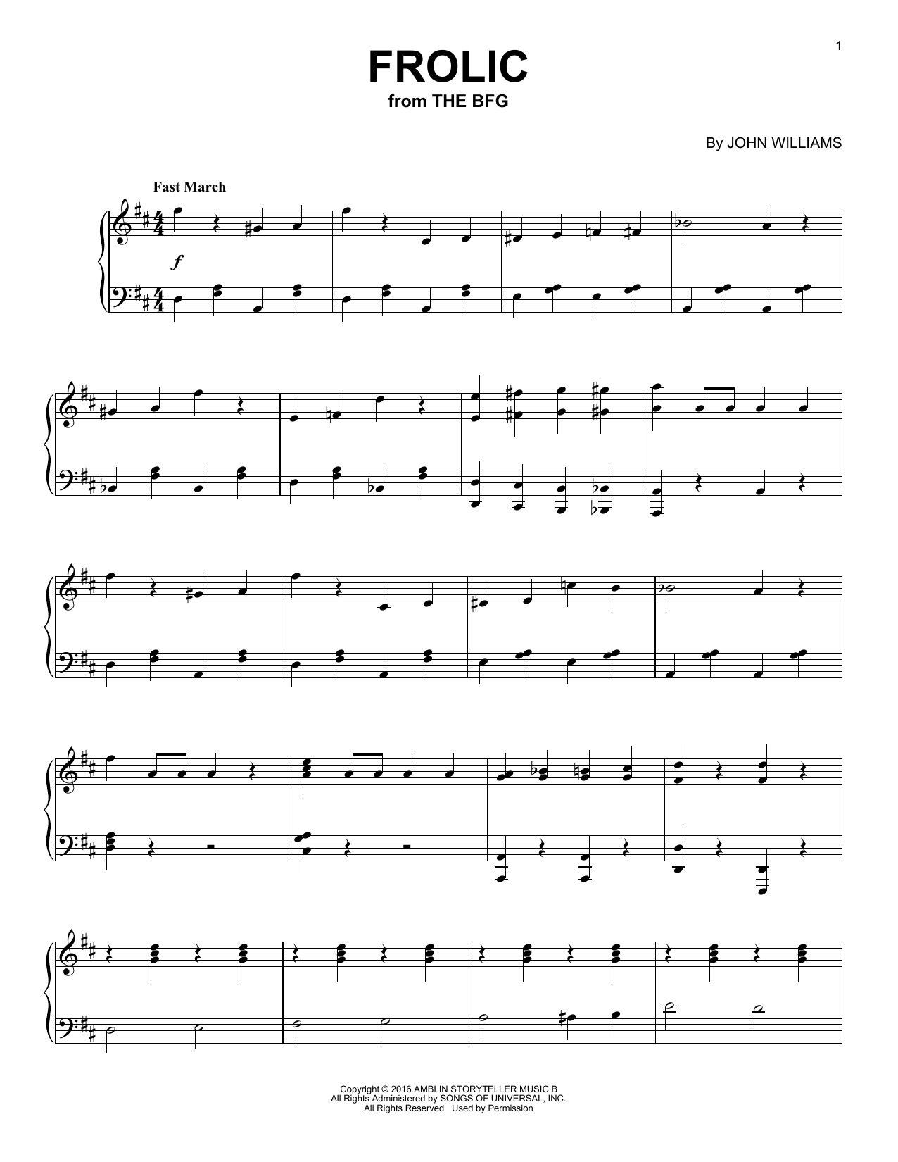 Download John Williams Frolic Sheet Music and learn how to play Piano PDF digital score in minutes