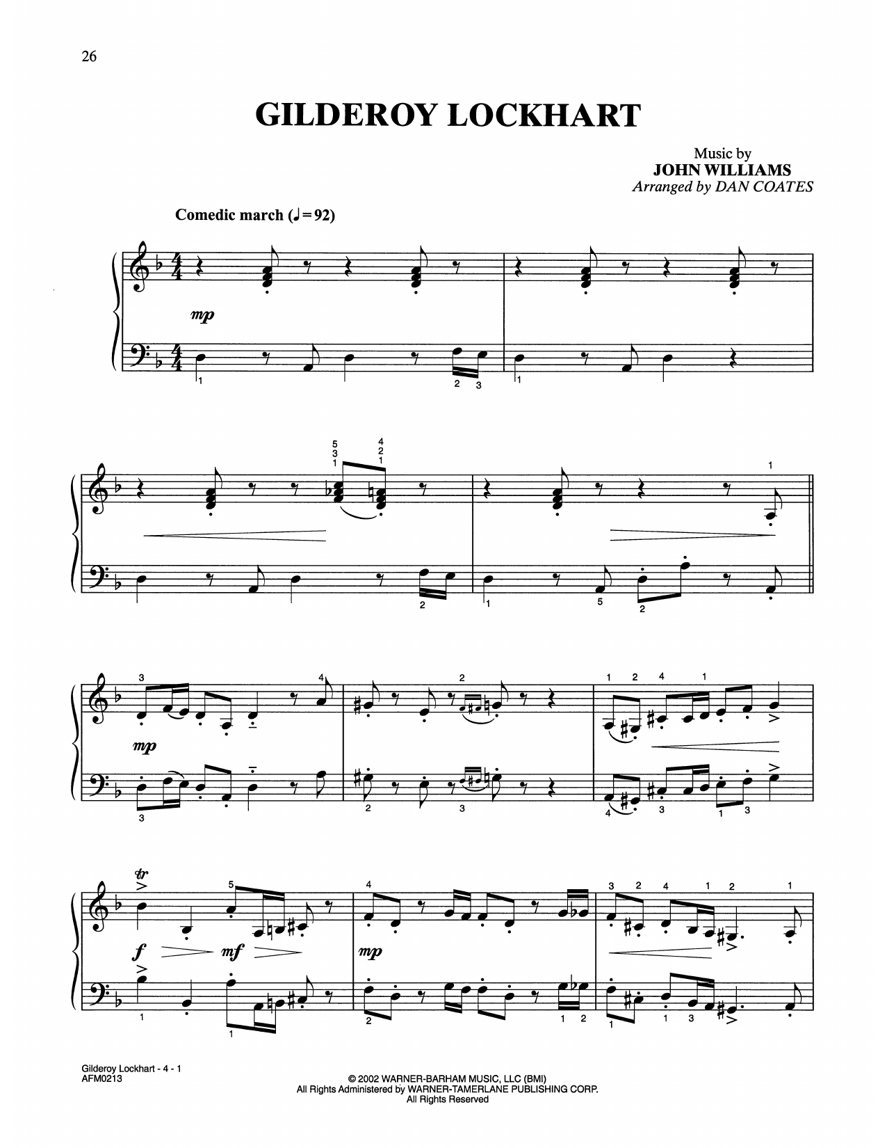 Download John Williams Gilderoy Lockhart (from Harry Potter And The Chamber Of Secrets) Sheet Music and learn how to play Easy Piano PDF digital score in minutes