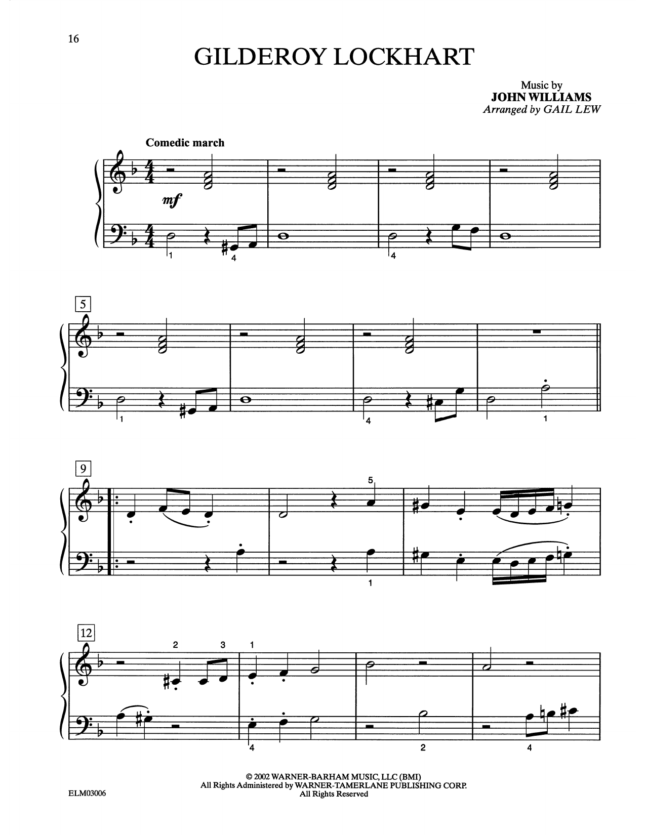 Download John Williams Gilderoy Lockhart (from Harry Potter) (arr. Gail Lew) Sheet Music and learn how to play Easy Piano PDF digital score in minutes