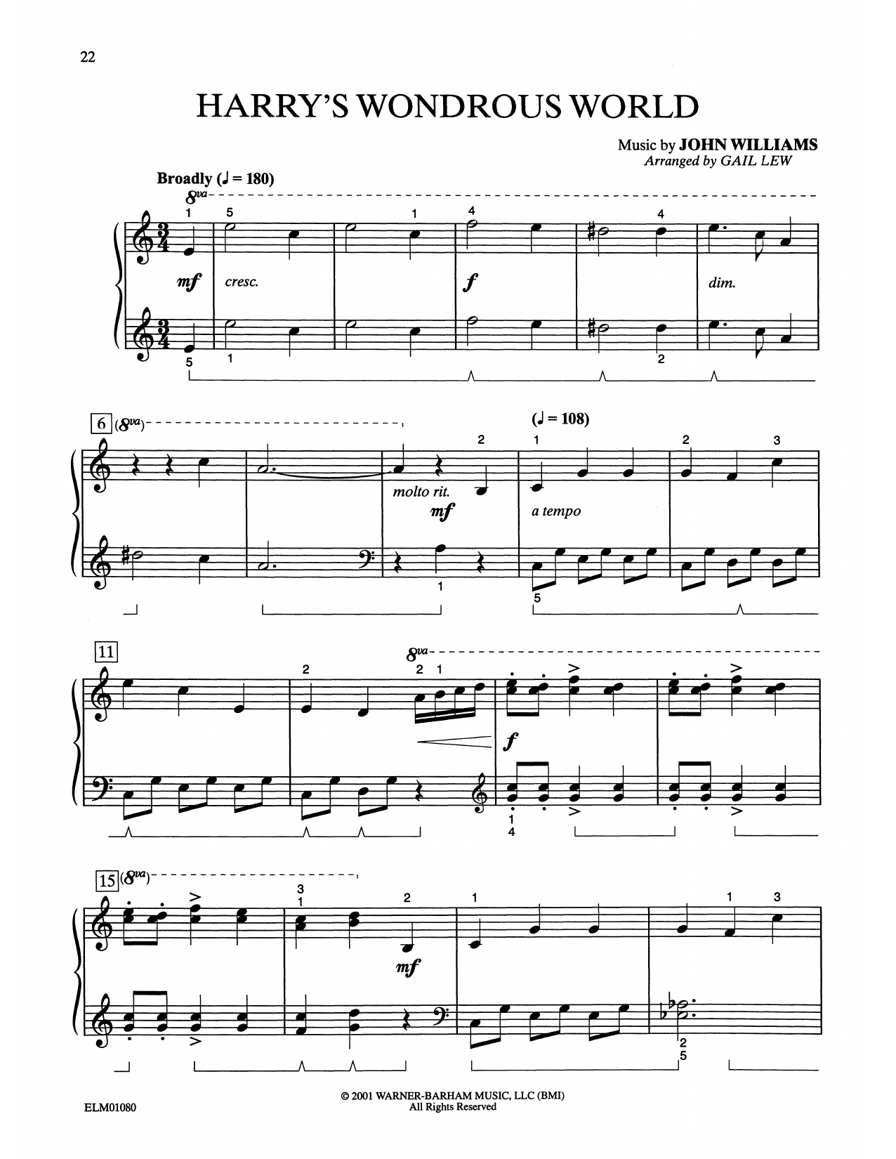 Download John Williams Harry's Wondrous World (from Harry Potter) (arr. Gail Lew) Sheet Music and learn how to play Easy Piano PDF digital score in minutes