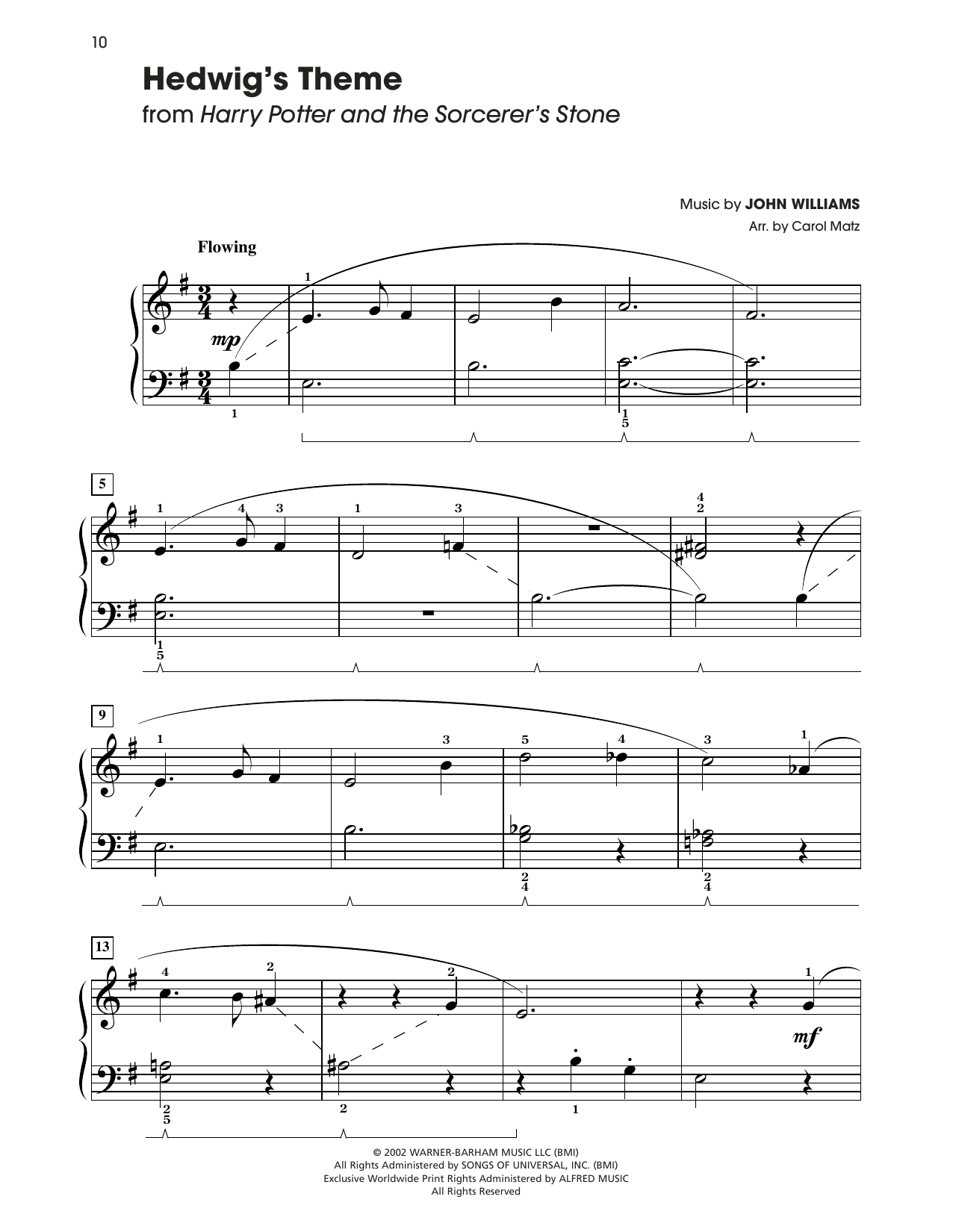 Download John Williams Hedwig's Theme (from Harry Potter And The Sorcerer's Stone) (arr. Carol Matz) Sheet Music and learn how to play Big Note Piano PDF digital score in minutes