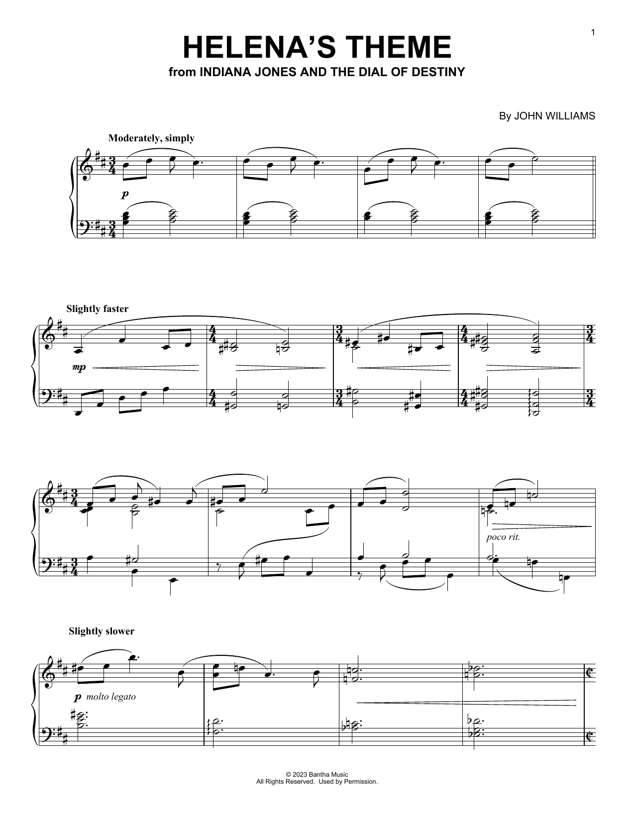 Download John Williams Helena's Theme (from Indiana Jones and the Dial of Destiny) Sheet Music and learn how to play Piano Solo PDF digital score in minutes