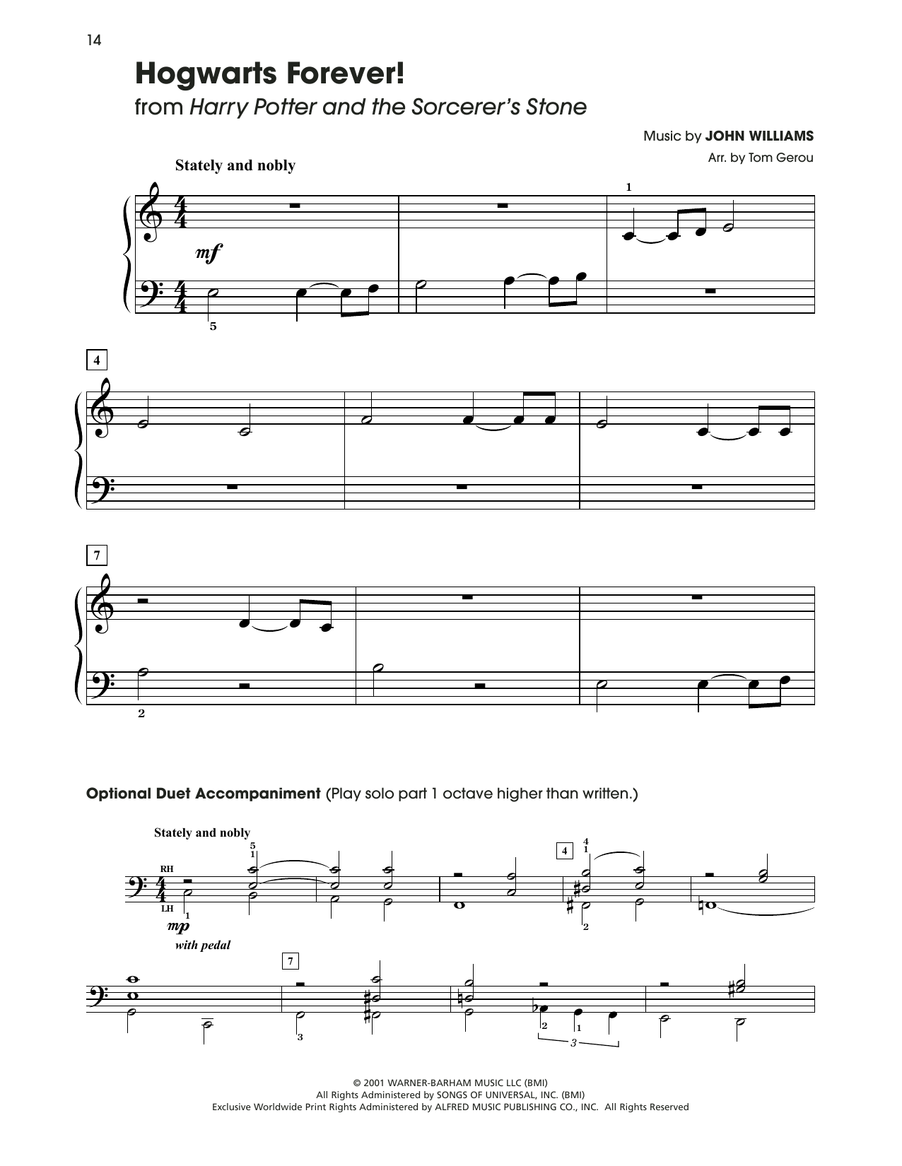 Download John Williams Hogwarts Forever (from Harry Potter) (arr. Tom Gerou) Sheet Music and learn how to play 5-Finger Piano PDF digital score in minutes