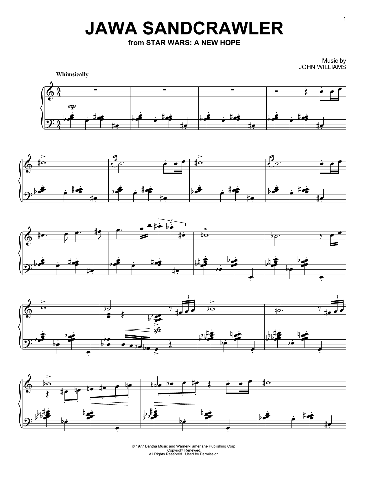 Download John Williams Jawa Sandcrawler (from Star Wars: A New Hope) Sheet Music and learn how to play Piano Solo PDF digital score in minutes