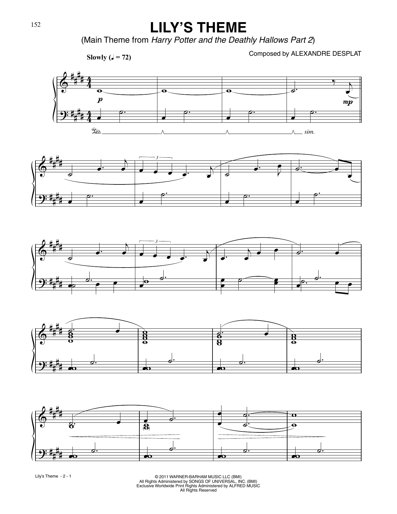 Download John Williams Lily's Theme (from Harry Potter and the Deathly Hallows, Pt. 2) Sheet Music and learn how to play Piano Solo PDF digital score in minutes
